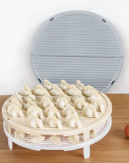 2个装家用圆形篦子放饺子不粘面水饺托盘饺子帘盖可折叠饺子帘