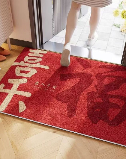 新年装饰丝圈红色地垫脚垫喜庆玄关入户门口地毯红色喜庆入户地垫