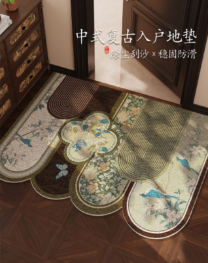 古风入户门丝圈地垫丝圈复古风高级可裁剪防滑中式复古入户地垫