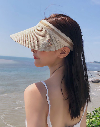 户外发箍出游海边度假草编遮阳帽子沙滩太阳帽空顶帽百搭头饰