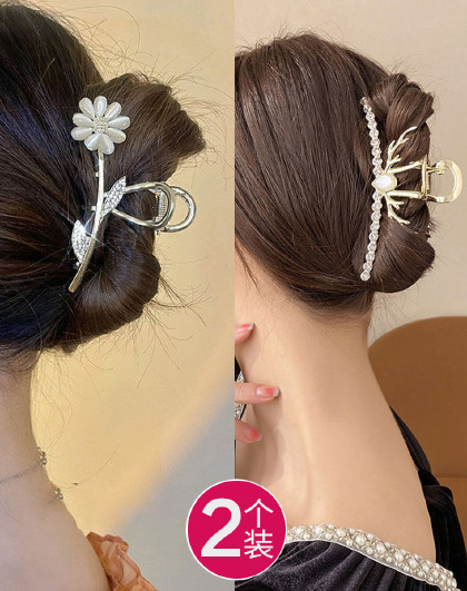 【2个装气质款】夏季高级感鲨鱼夹少女发抓鹿角水钻花朵抓夹