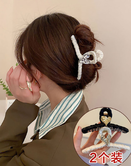 2件套极简爱心发抓日韩布艺发夹少女基础简单复古抓夹可爱百搭