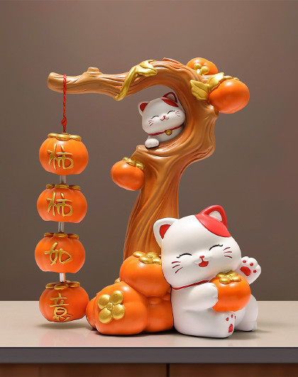 桌面摆件客厅电视柜玄关装饰家居好物乔迁新居礼品柿柿如意猫摆件
