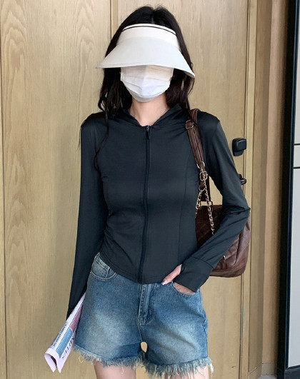户外透气遮阳外套皮肤衣连帽骑行爬山防紫外小蛮腰修身连帽防晒衣