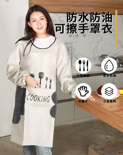 女长袖厨房防水防油做饭罩衣家用韩版时尚成人男工作服可擦手围裙
