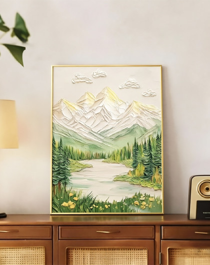 现代简约客厅装饰画风景山水沙发背景墙桌面玄关画日照金山装饰画